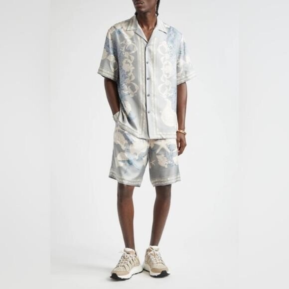 New Authentic Versace Gray and Blue Short Sleeve Shirt size 54 - Picture 7 of 14